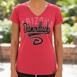 Arizona Diamondbacks Womens Red V Neck T Shirt Majestic Athletic Size Large